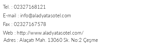 Aladya Ta Hotel telefon numaralar, faks, e-mail, posta adresi ve iletiim bilgileri